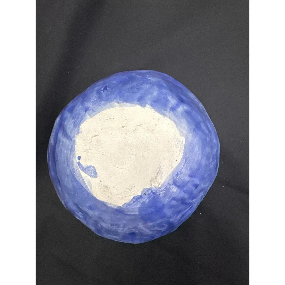 Handmade Ceramic Bowl - Colorful Trinket Dish, Blue Yellow Green Painted Pottery